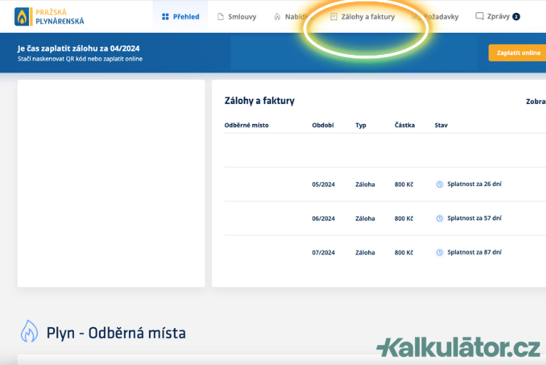 Pražská plynárenská - kde najdu fakturu